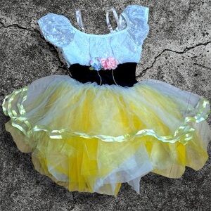Joyful Sparkling Kids Dance Costume in Yellow and White by Curtain Call